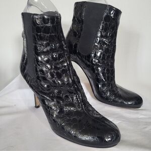 Kate Spade Patent Leather Croc Embossed Black Spike Heeled Bootie Size 10